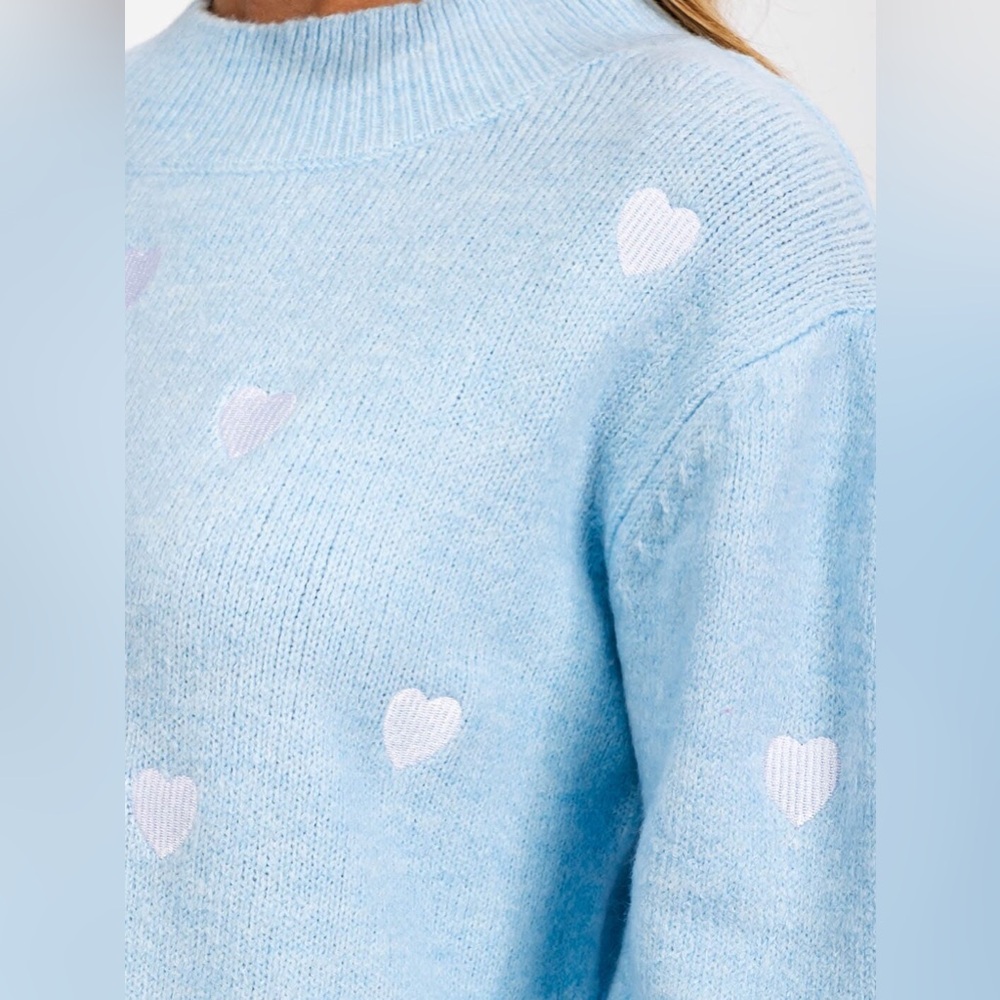 Sugarlips Sky Blue Heart Sweater, Size S - Picture 2 of 6